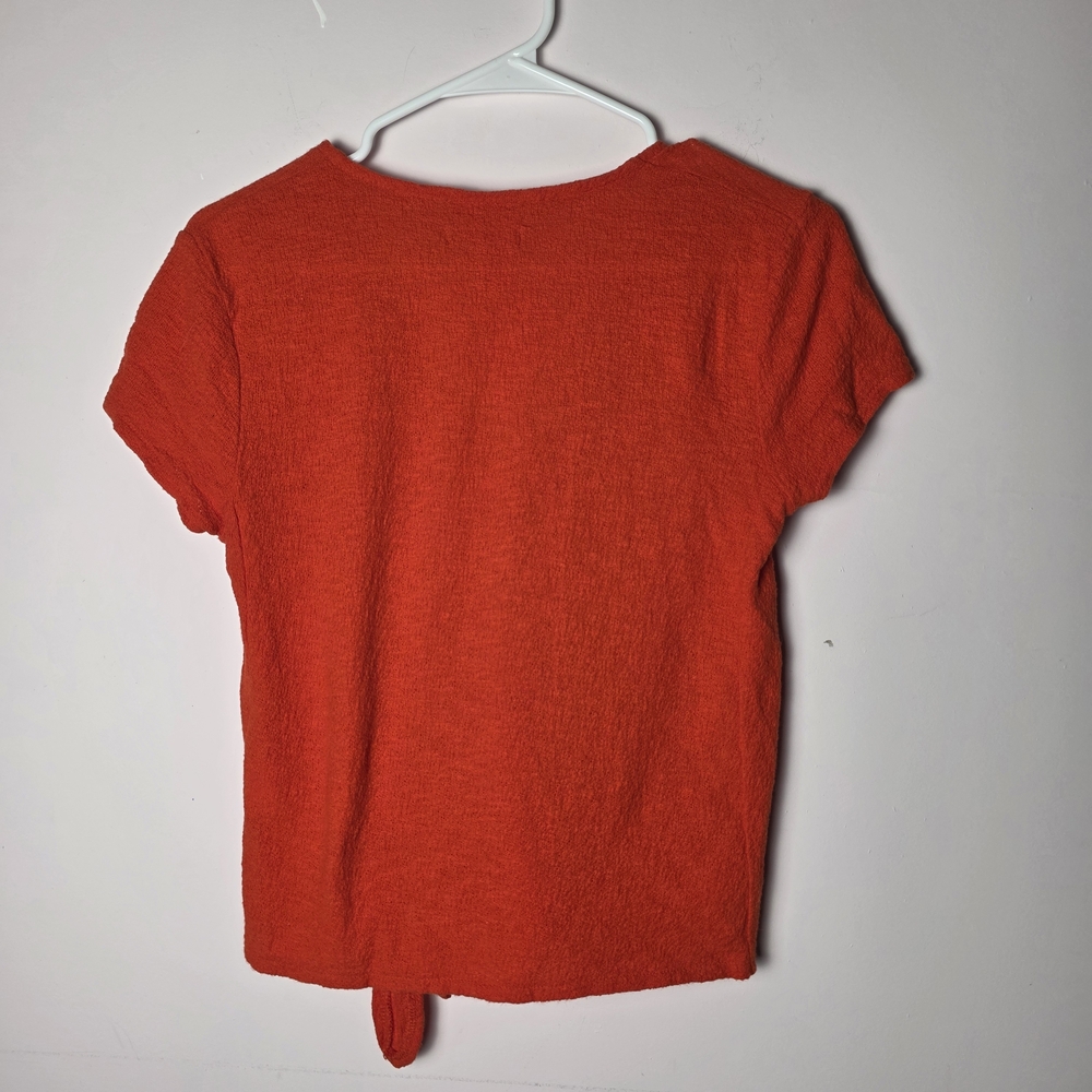 Madewell Red Wrap Top Tie Front Blouse Cotton Short Sleeve Summer XS - Picture 2 of 5